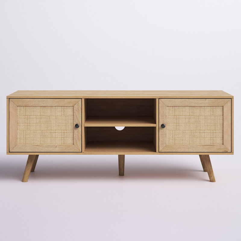 Beachcrest Home Presley Rattan Storage Media Console for TVs up to 59